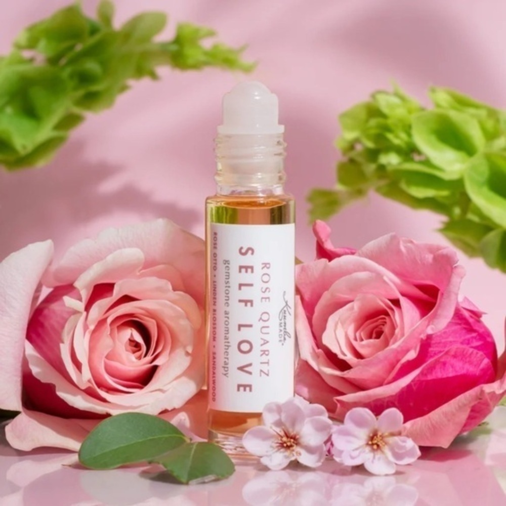🆕Rose Quartz Gemstone Therapy Self Love Roller Ball Linden Blossom Sandalwood🌹